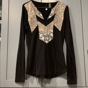 BKE BoHo Black & Cream LS Knit Shirt